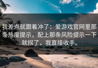 我差点就跟着冲了：爱游戏官网里那条热度提示，配上那条风险提示一下就拐了，我直接收手。