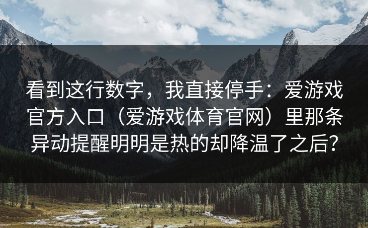 看到这行数字，我直接停手：爱游戏官方入口（爱游戏体育官网）里那条异动提醒明明是热的却降温了之后？