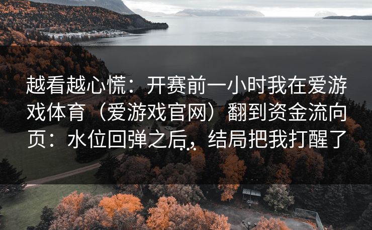 越看越心慌：开赛前一小时我在爱游戏体育（爱游戏官网）翻到资金流向页：水位回弹之后，结局把我打醒了…