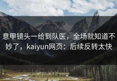 意甲镜头一给到队医，全场就知道不妙了，kaiyun网页：后续反转太快