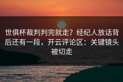 世俱杯裁判判完就走？经纪人放话背后还有一段，开云评论区：关键镜头被切走