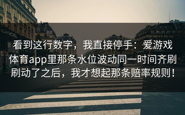 看到这行数字，我直接停手：爱游戏体育app里那条水位波动同一时间齐刷刷动了之后，我才想起那条赔率规则！