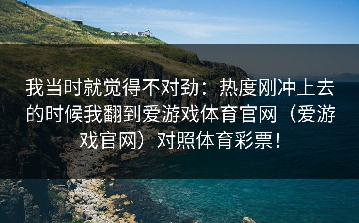 我当时就觉得不对劲：热度刚冲上去的时候我翻到爱游戏体育官网（爱游戏官网）对照体育彩票！