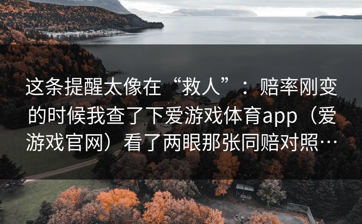 这条提醒太像在“救人”：赔率刚变的时候我查了下爱游戏体育app（爱游戏官网）看了两眼那张同赔对照…
