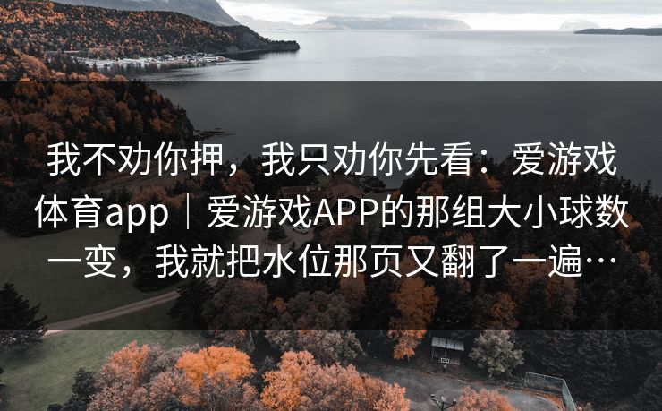 我不劝你押，我只劝你先看：爱游戏体育app｜爱游戏APP的那组大小球数一变，我就把水位那页又翻了一遍…